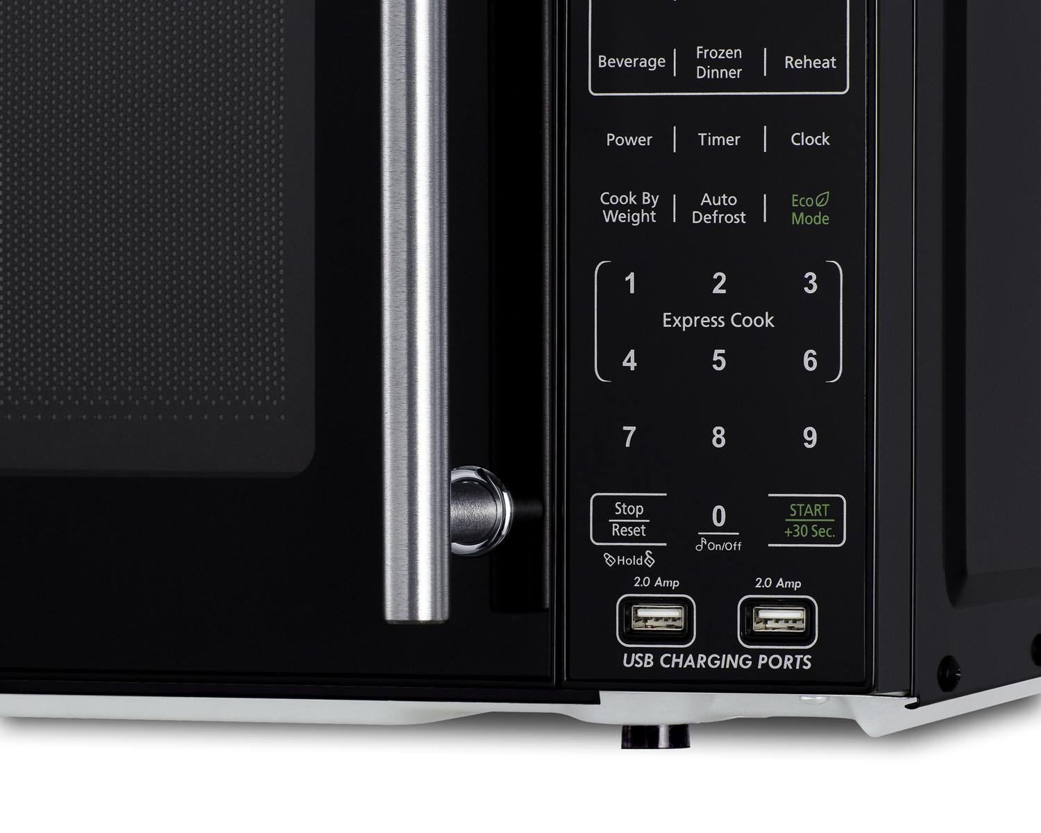 Frost-free 10.1 cu.ft. refrigerator-freezer and compact microwave in black with allocator and USB ports for 1-plug operation; ships in three boxes on one pallet
